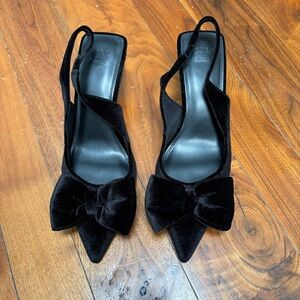 ASOS Black Velvet Pointed Toe Slingback Heels with Bow
